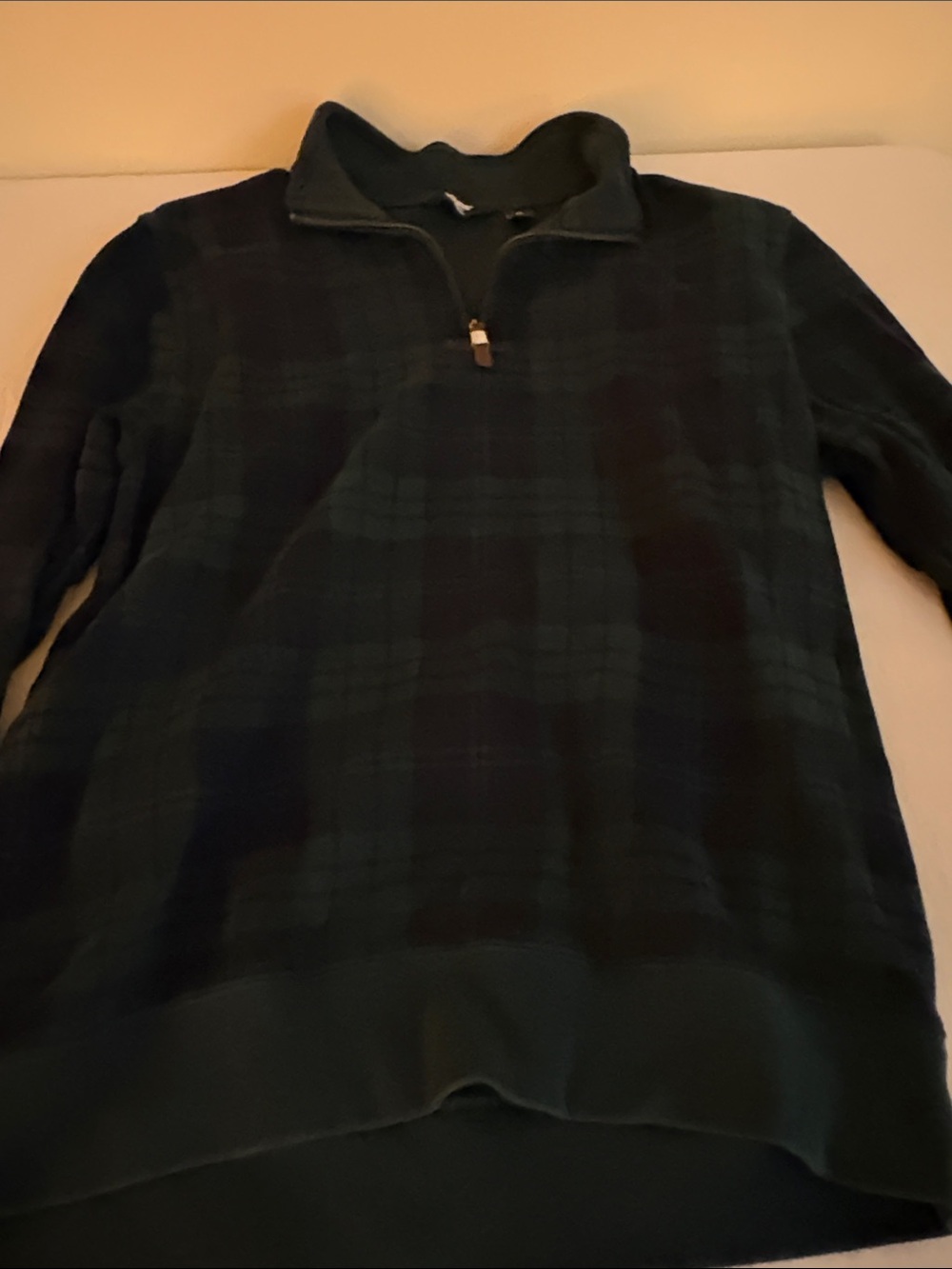 L.L. Bean Dark Green Plaid Quarter-Zip Pullover